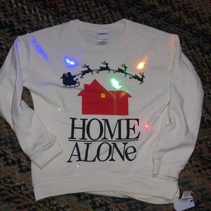 Festive White Holiday Sweatshirt with Red House Design